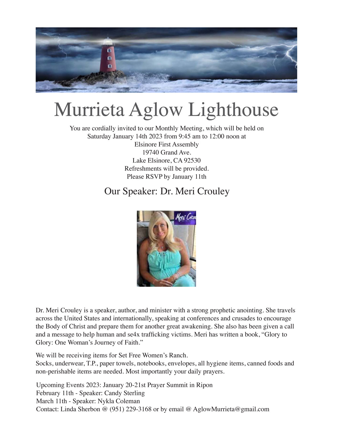 Aglow Meeting Murrieta – Jan. 14, 2023